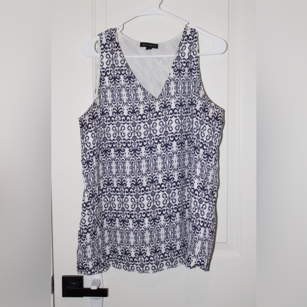 Willi Smith Navy and White Graphic Tank Top